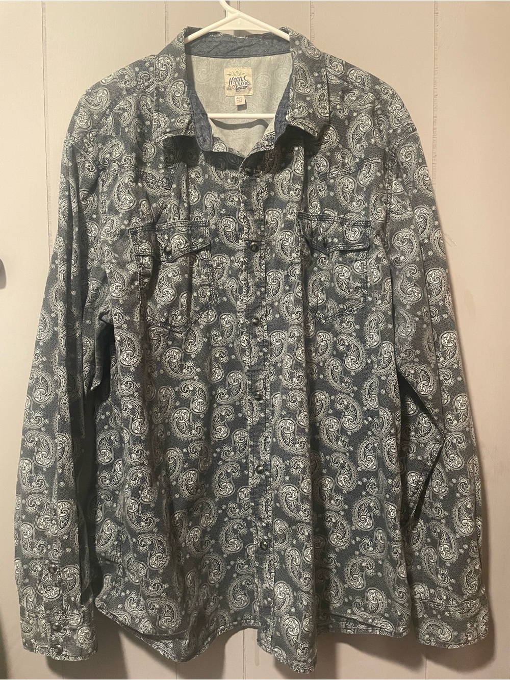 Men's Paisley Long-Sleeve Button-Up Shirt - blue and white Moonshine Spirit